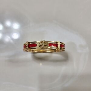 Tory Burch Gold Bracelet with Red Enamel